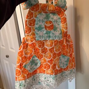 Designer Inspired Rabbit Bear Cotton Orange Summer Dress